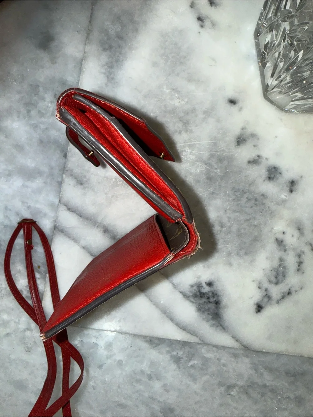 Louis Vuitton Mono Pallas Wallet Monogram & Red Leather. Very Good Condition